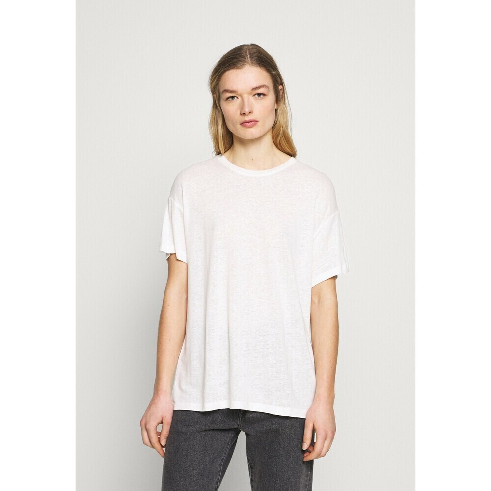 MbyM Women's Linen Blend Short Sleeve Round Neck T-Shirt In Ivory Size M